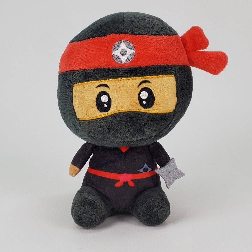 Ninja Plush Stuffed Toy Black Red 7 inch‎ Weighted Base Shinobi Figure